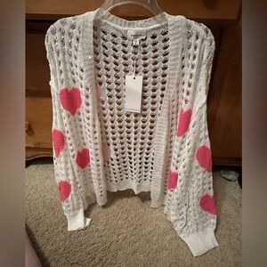 NWT ANNIEWEAR OPEN WEAVE HEART SWEATER